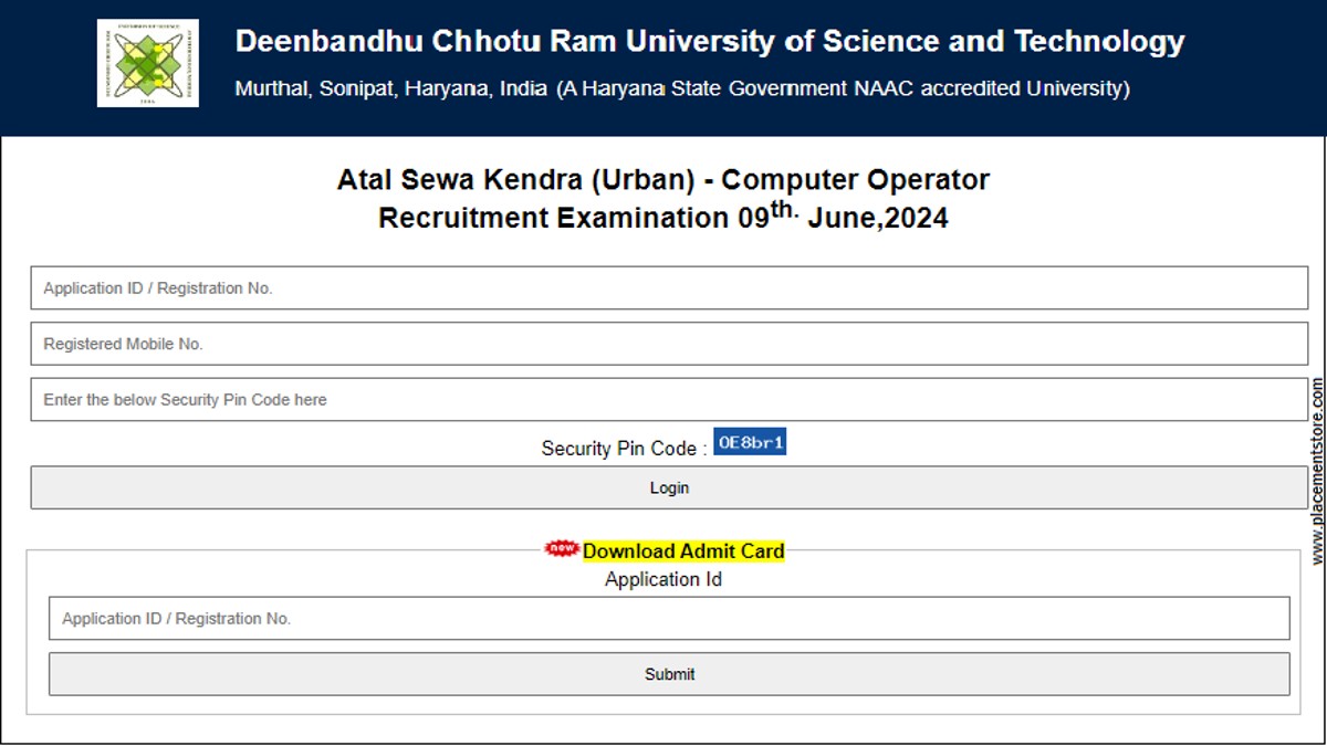 Atal Sewa Kendra Urban Computer Operator Recruitment Examination